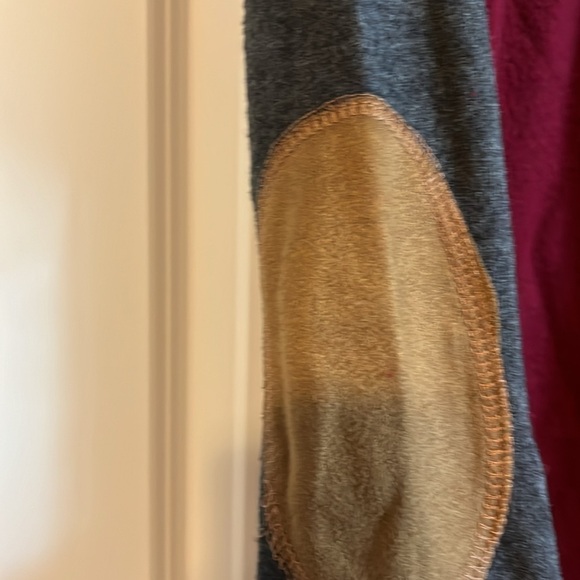 Pink Clover wine and gray sweater with brown packets on elbows - Picture 3 of 3